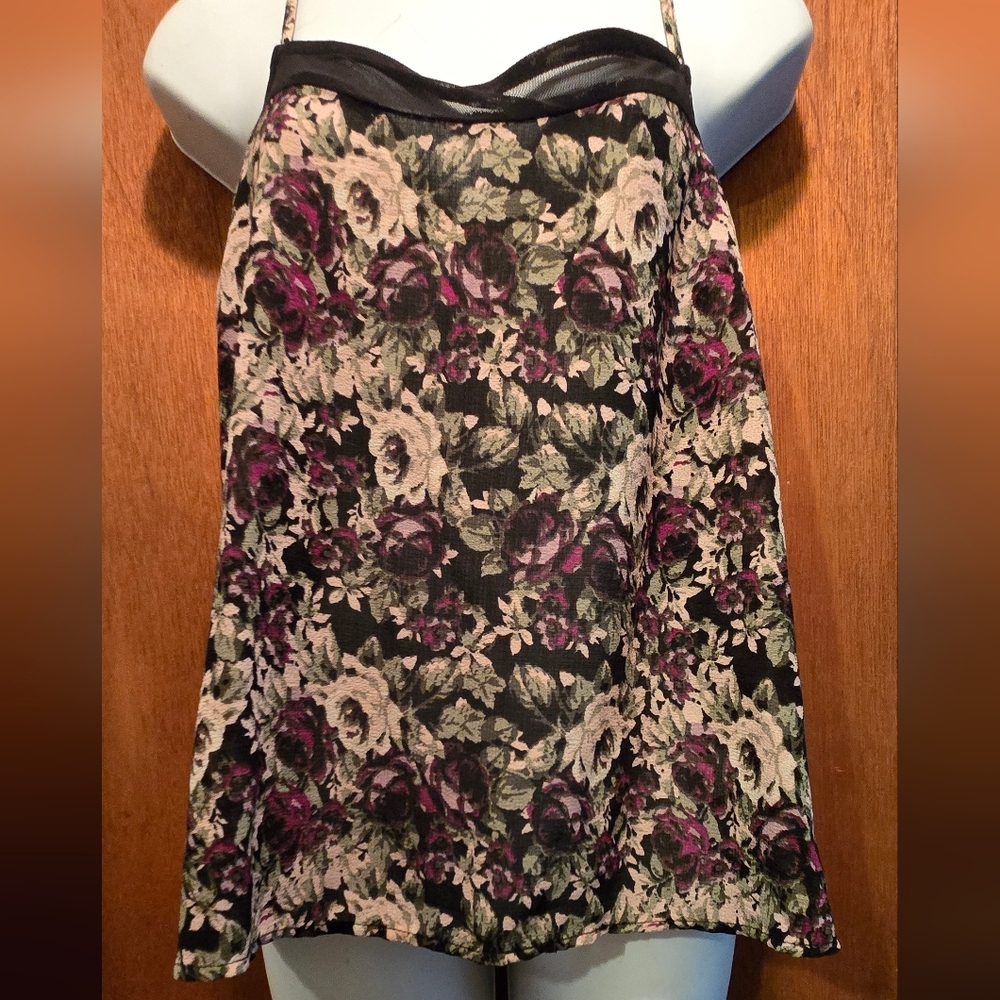 Self 🩷E Floral Camisole Top - Black & Purple SzM - Picture 2 of 7